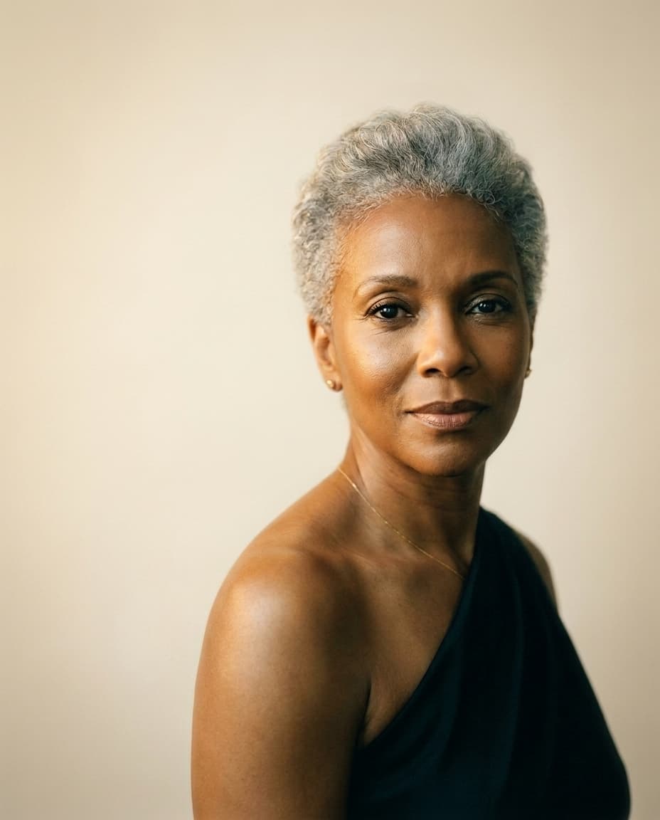A radiant woman in her fifties